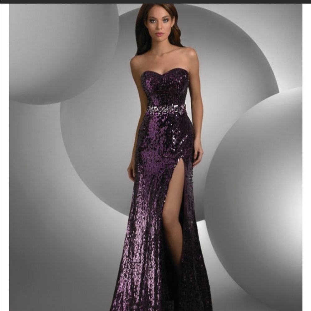 Stunning Purple Sequin Evening Prom Gown Strapless